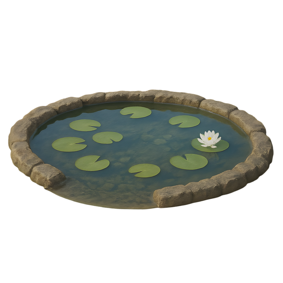 Calm lily pads on a transparent pond background nature scene tranquil environment aerial view serenity concept png