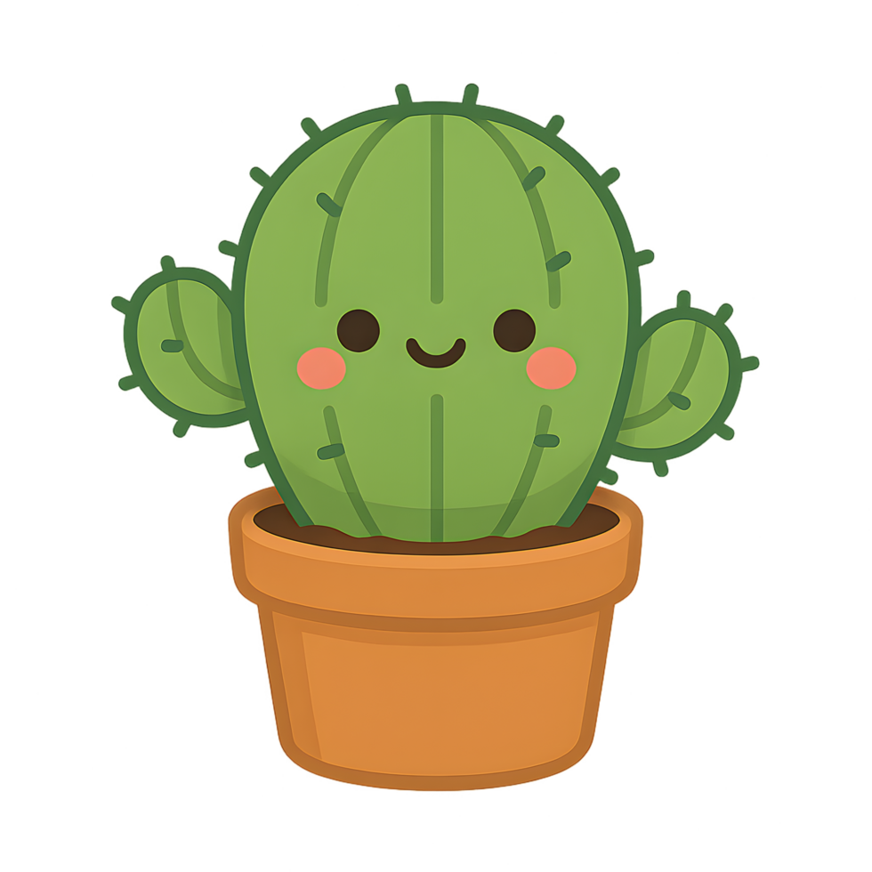 Kawaii cactus with blushing cheeks transparent background fun illustration playful vibes whimsical style png