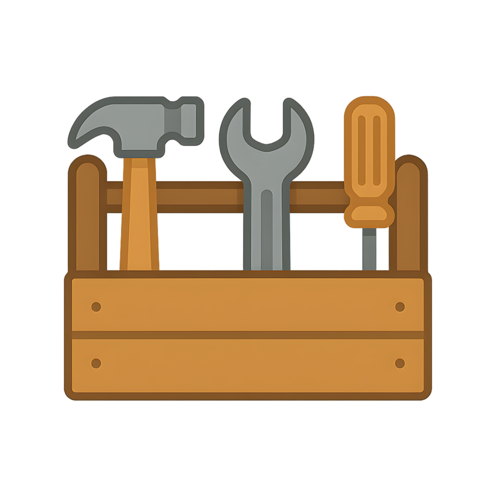 Transparent toolbox with simple tools underneath digital image minimalist background close-up view craftsmanship concept png
