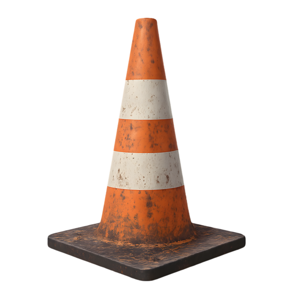 Construction cone with dirt urban site transparent background outdoor environment close-up view safety concept png