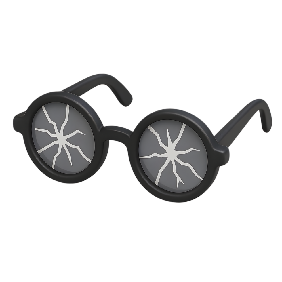 Cracked lenses in broken glasses transparent background creative imagery studio setting close-up view artistic concept png