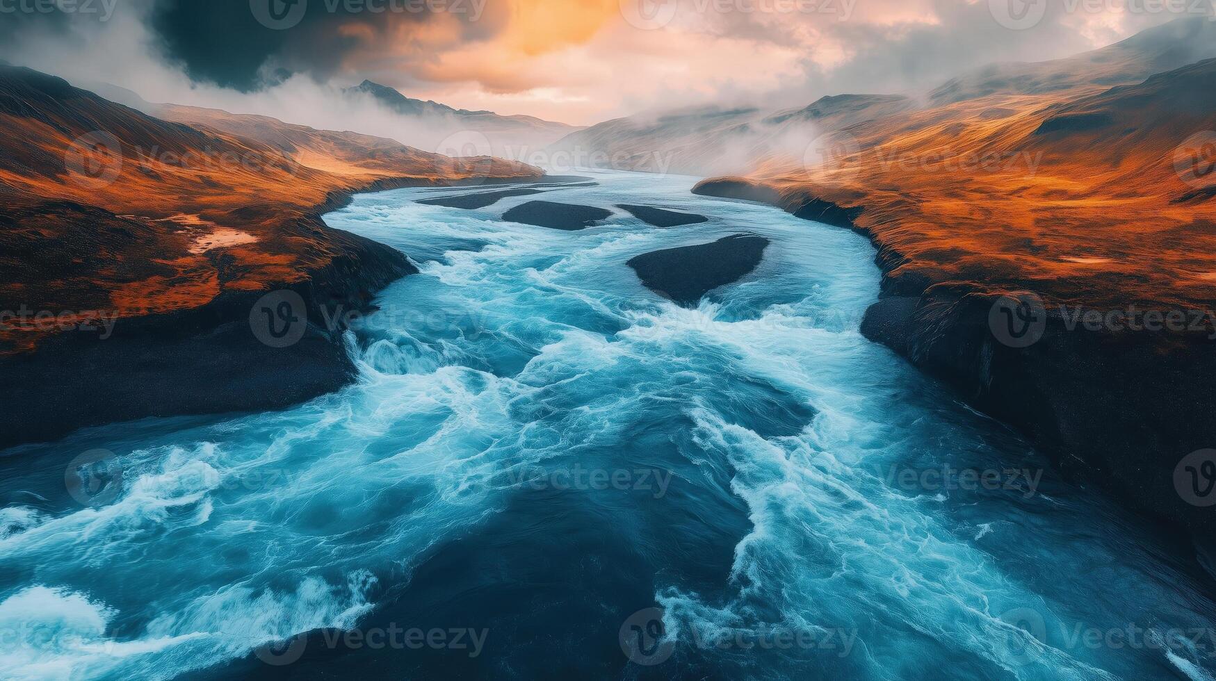 River with a blue color and a yellowish tint photo