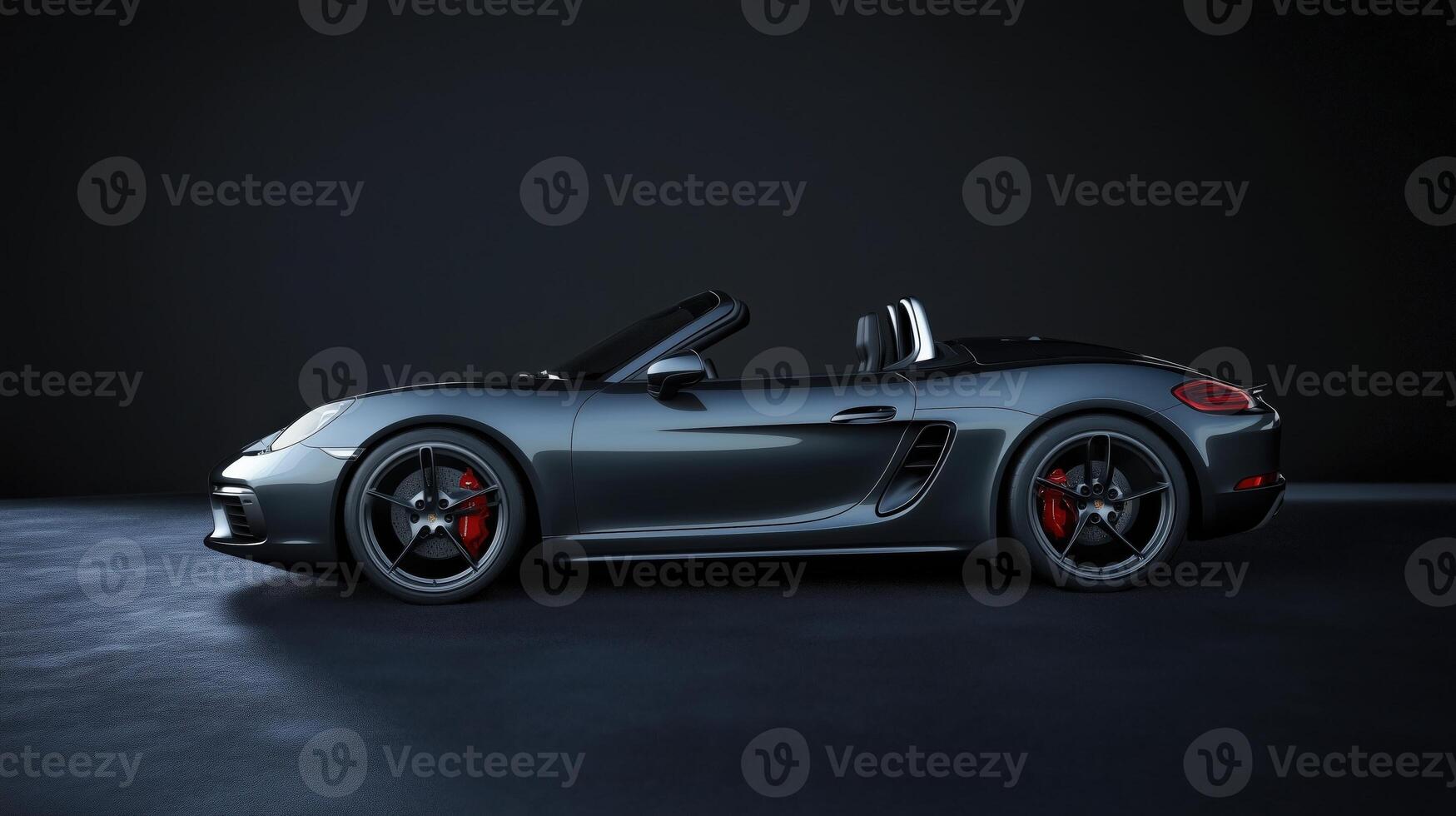 Black sports car with a black top and red accents photo