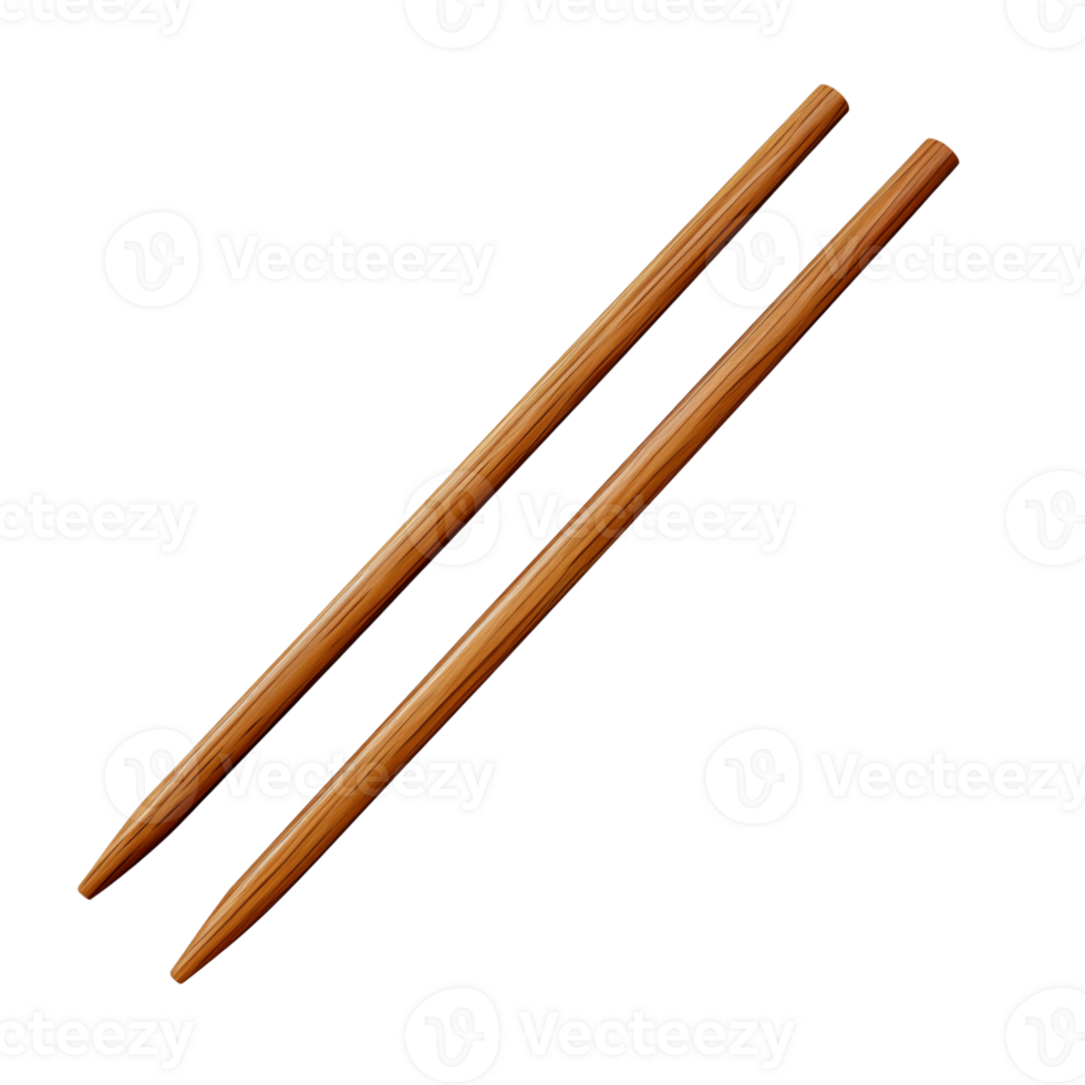 Isolated image showing a pair of wooden chopsticks with a transparent background in a diagonal position png