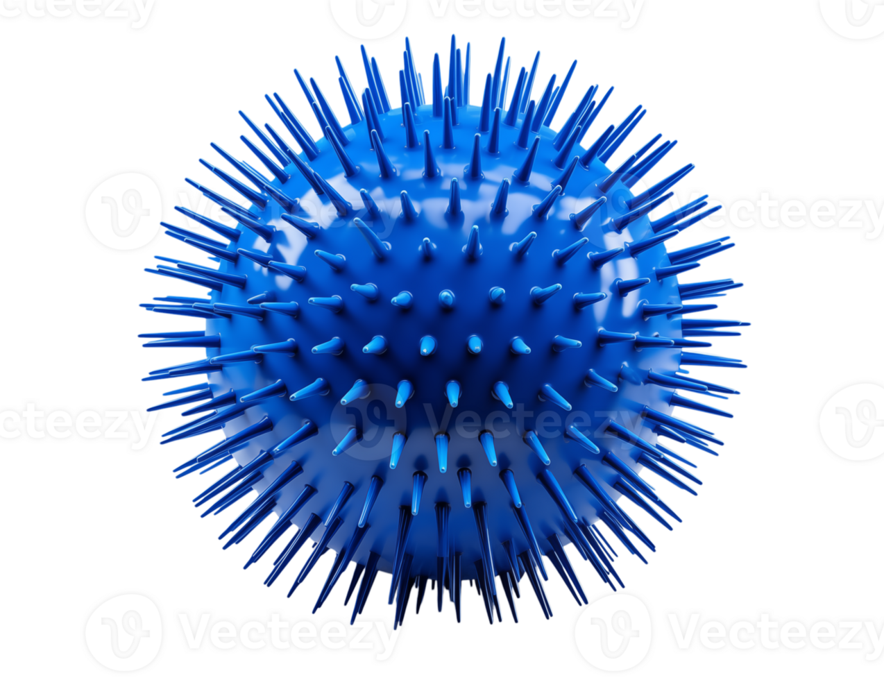 A close up of a blue spiky ball with a transparent background in a studio shot illustration style png