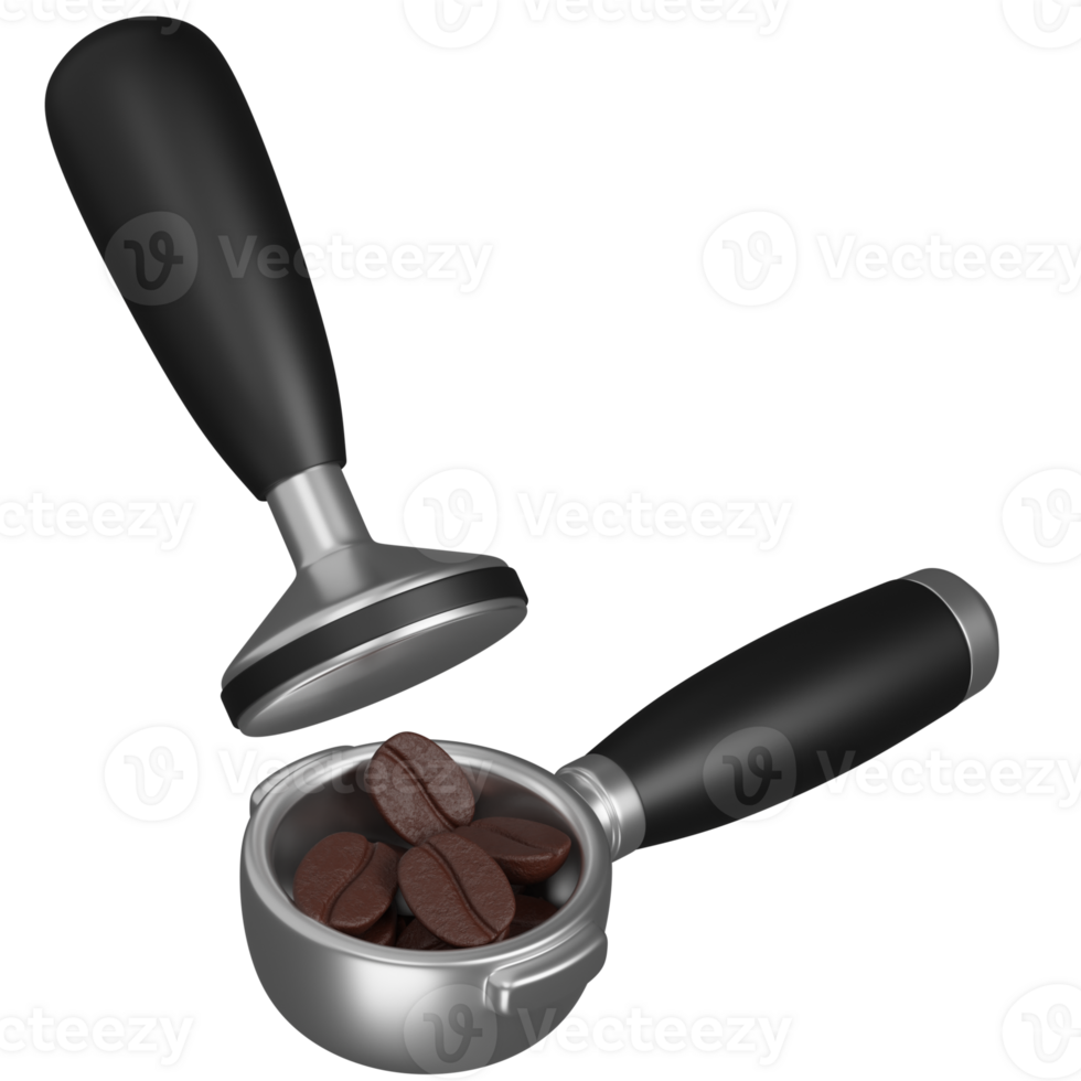 3d render Coffee beans being pressed into a portafilter illustration png