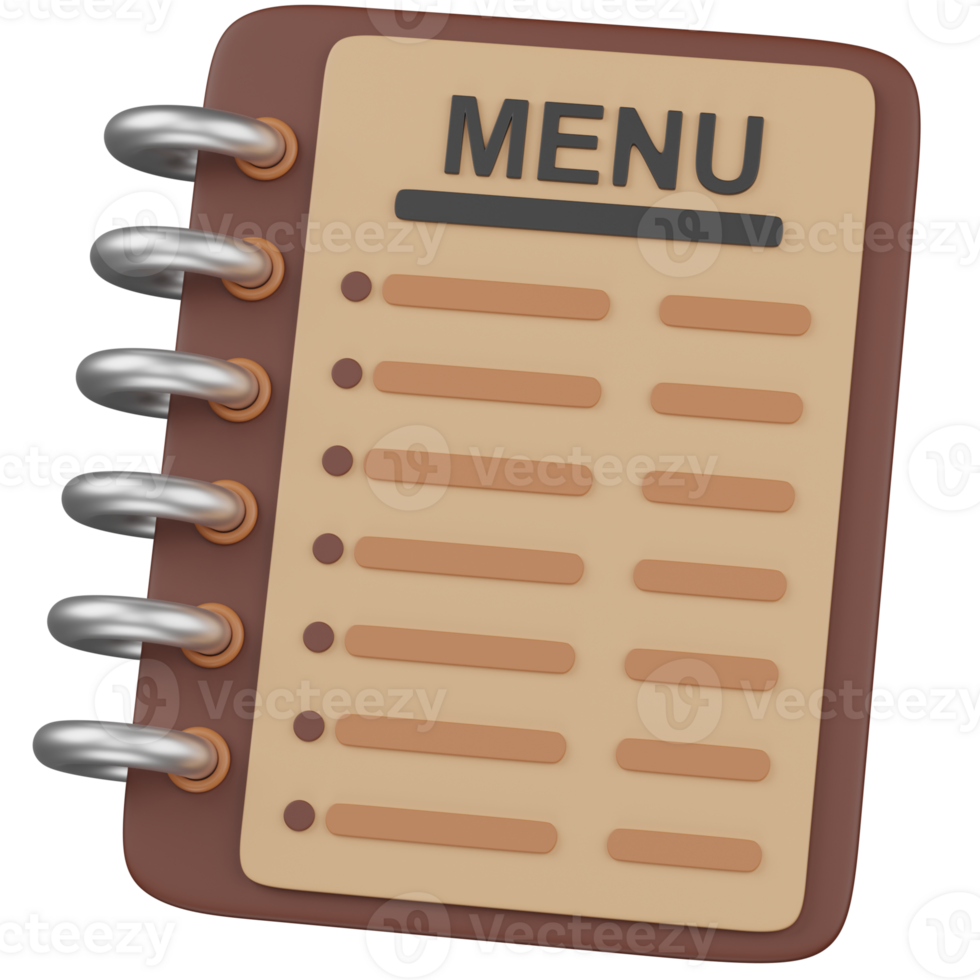 3d render Menu Notebook icon png