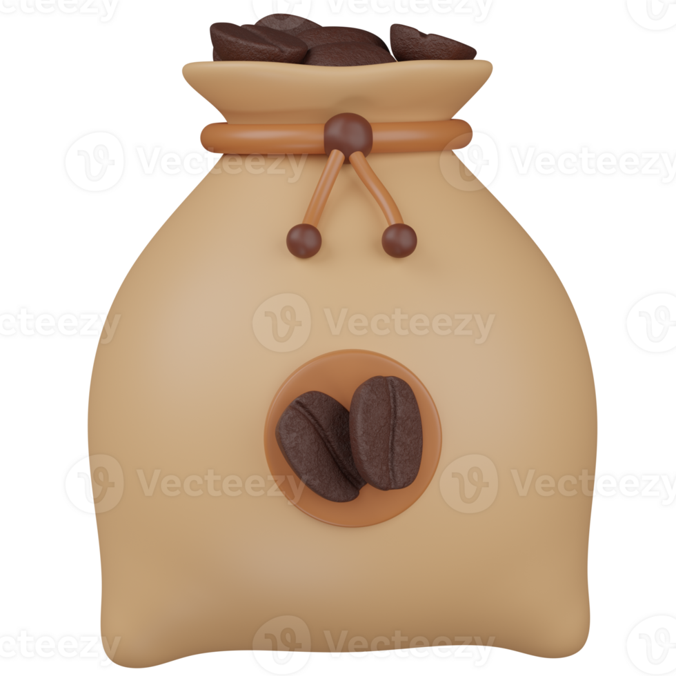 3d render Coffee bag with beans illustration png