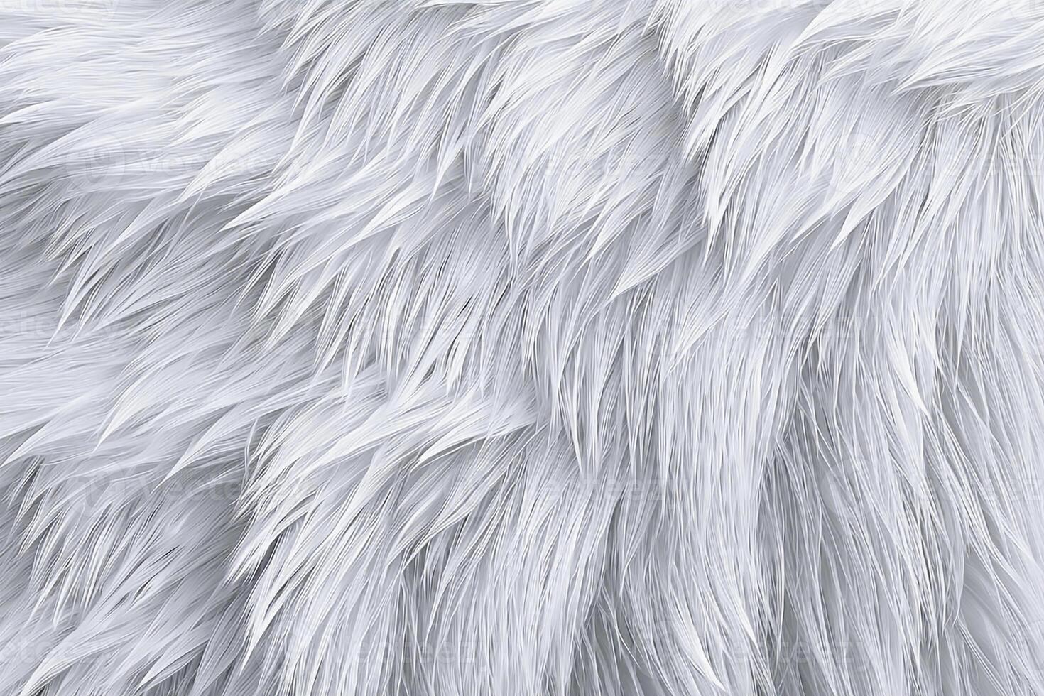 Soft, fluffy white fur texture covering a surface, showcasing intricate details and varying lengths in the fibers. White background. photo