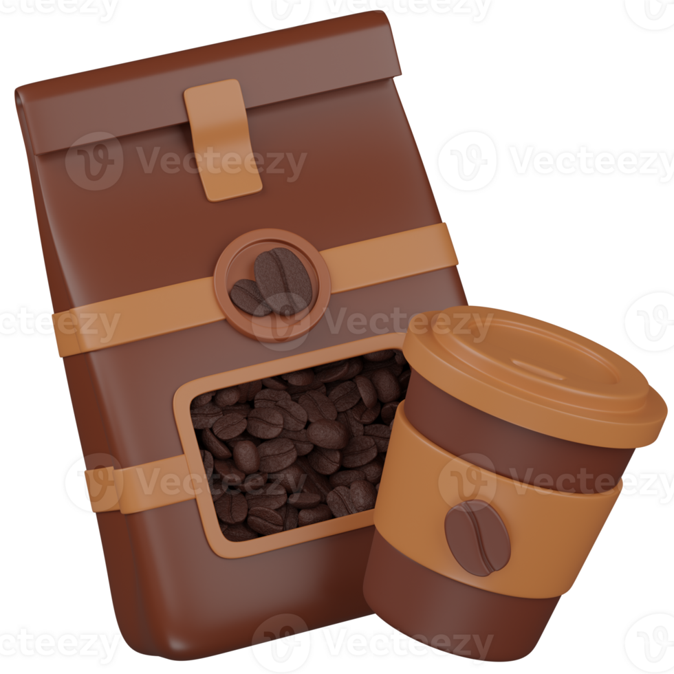 3d render Coffee beans package and coffee cup illustration png