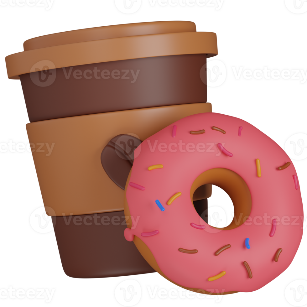3d render Coffee and donut illustration png