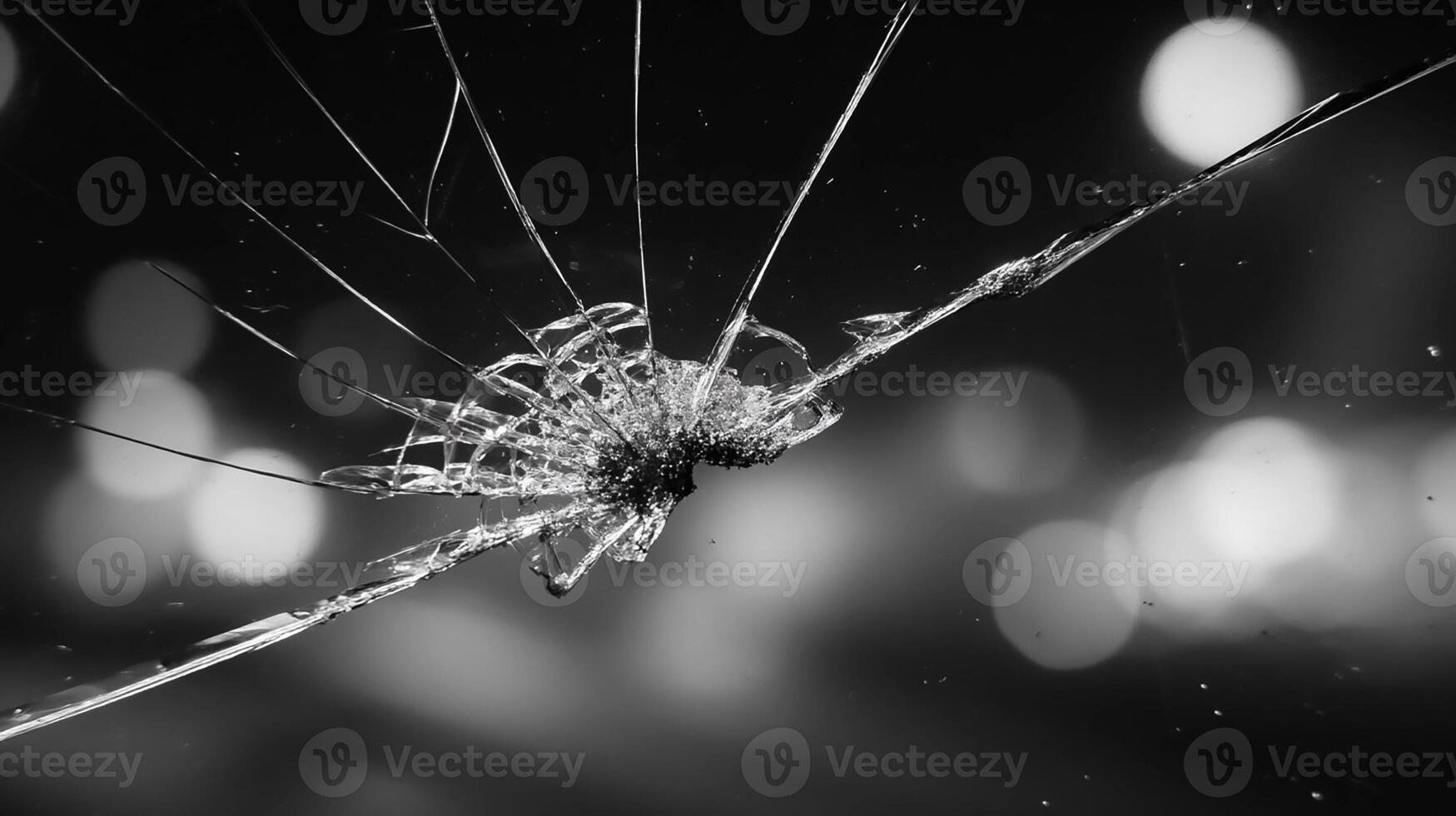 Intricate details of a webbed fracture showcasing the fragile beauty of cracked glass in contrasting shades and reflections background photo