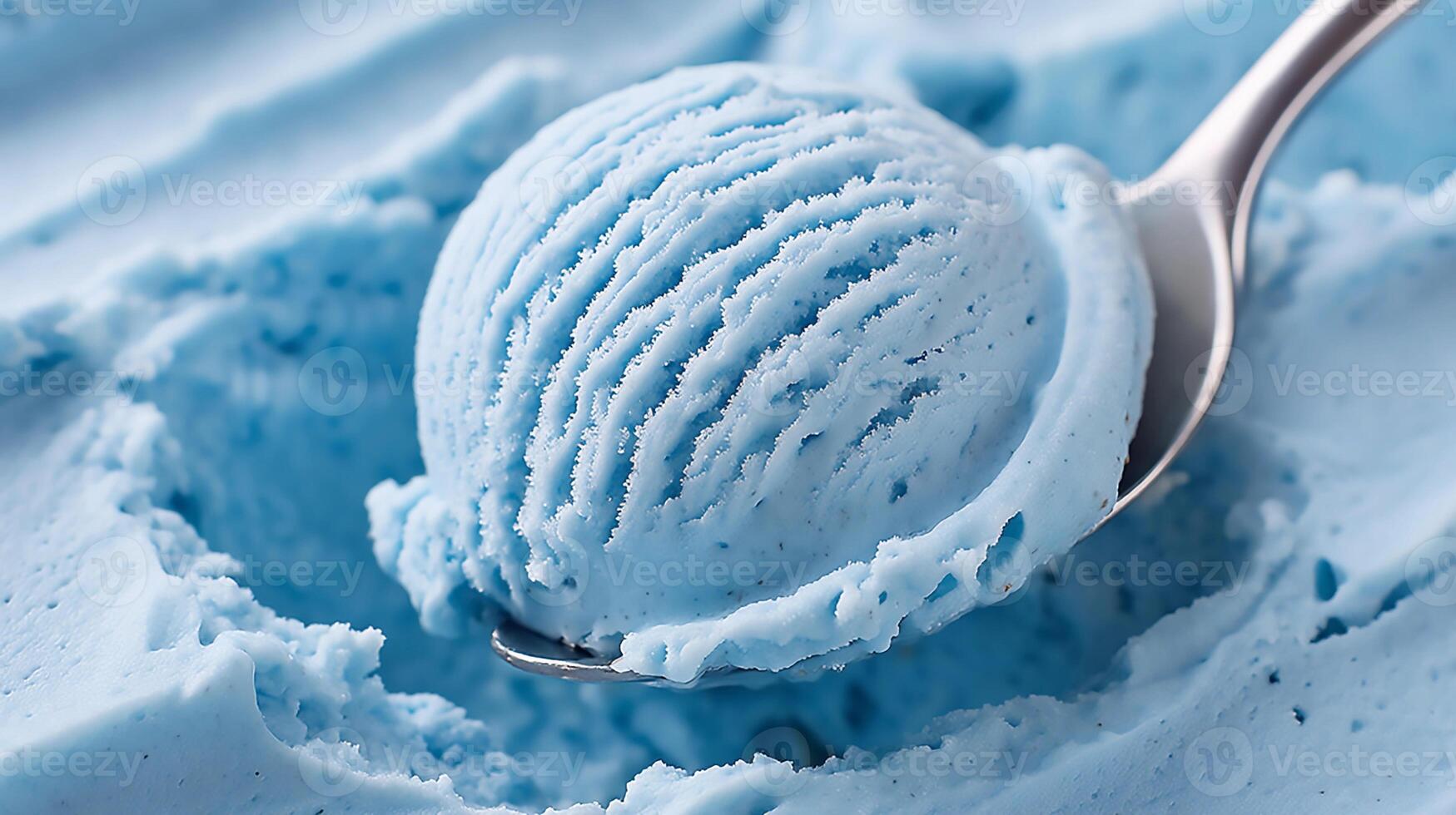 Scoop of blue ice cream on a spoon ready for enjoyment during a sunny afternoon in a vibrant ice cream parlor filled with delightful flavors and cheerful decor photo