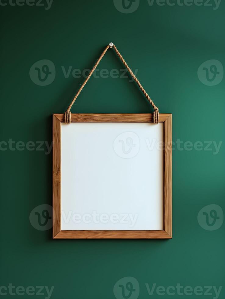 Blank frame for wall art mockup showcasing modern design against a green background perfect for interior decoration ideas and artistic displays photo