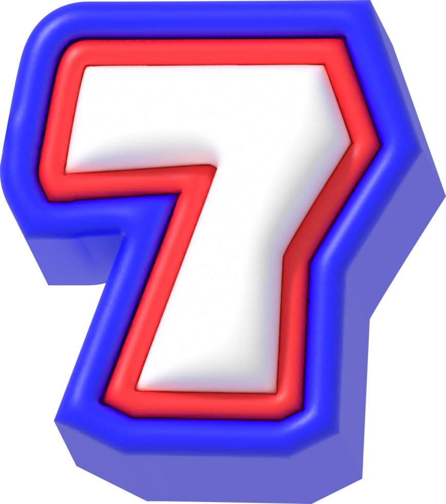 Number 7, Super Cartoon 3D Lettering png