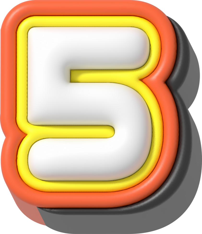 Number 5, Modern 3D Lettering png