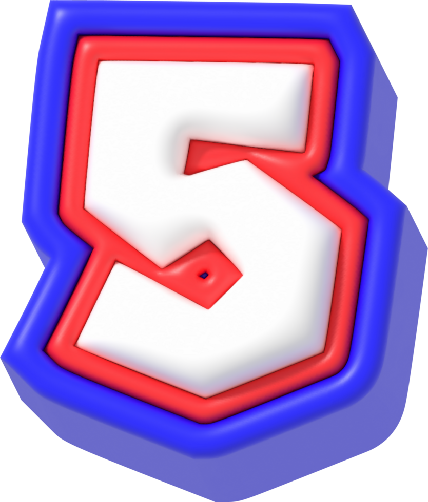 Number 5, Super Cartoon 3D Lettering png