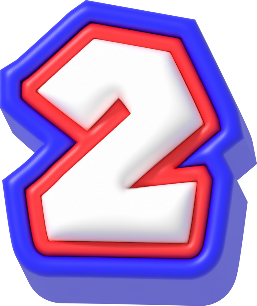 Number 2, Super Cartoon 3D Lettering png