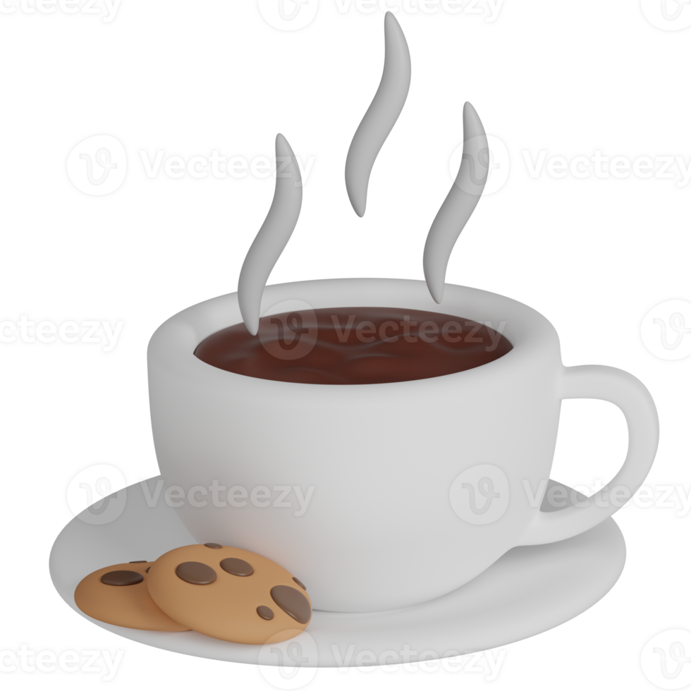 3d render hot Coffee cup with cookies illustration png