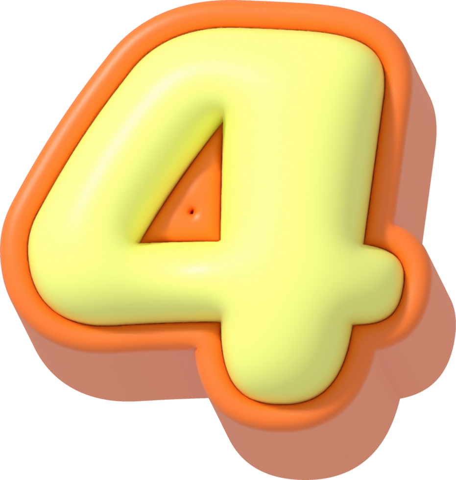 Number 4, Cartoon Pastel 3D Lettering png