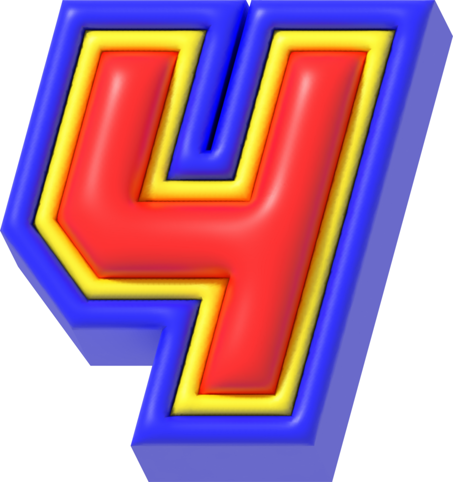Number 4, Modern Tech 3D Lettering png