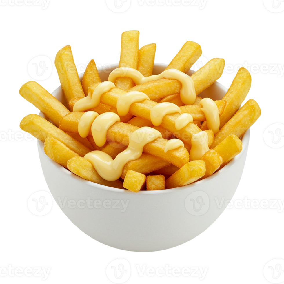 Fries with dipping sauce displayed on transparent background png