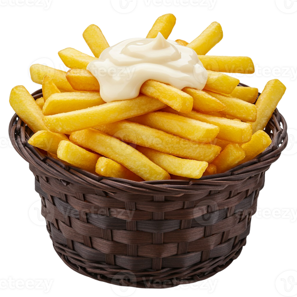 French fries and sauce displayed on a clear background png