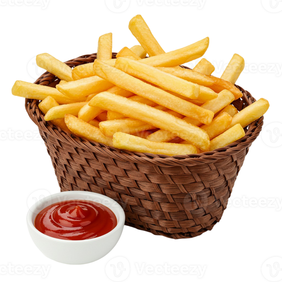 French fries arranged with sauce on a no-background layer png