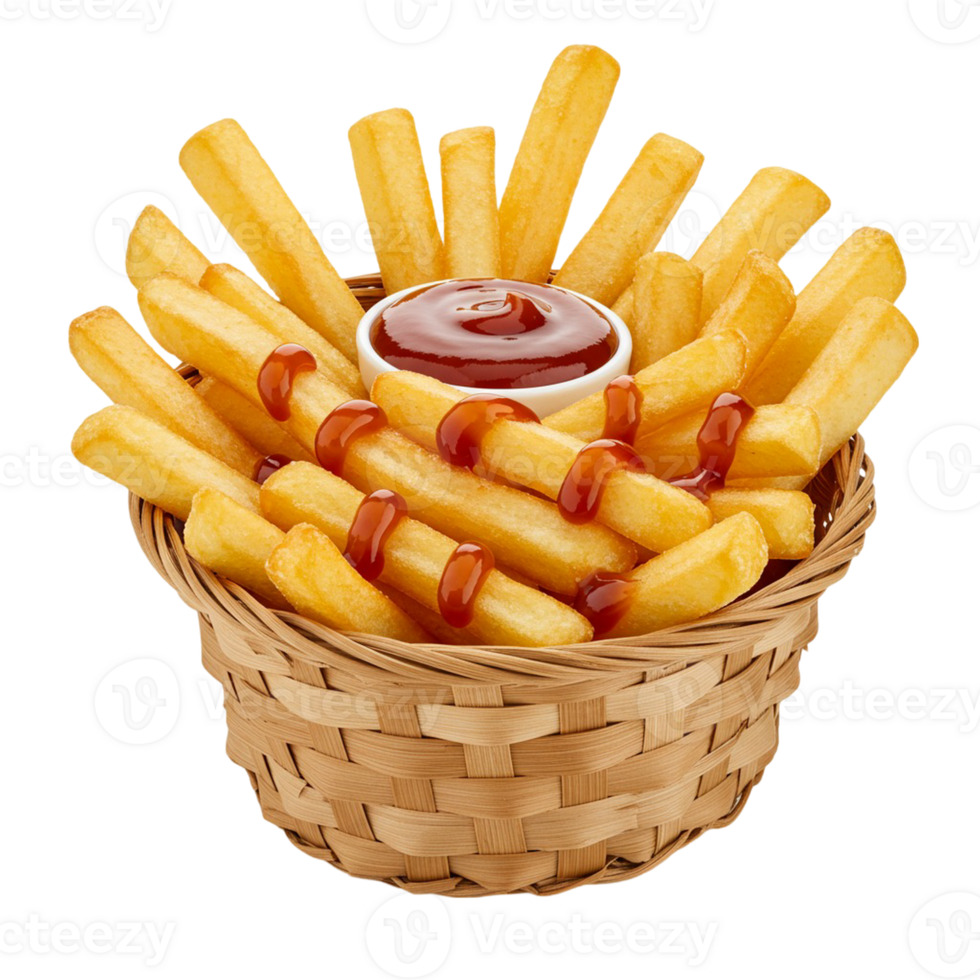 French fries and tasty sauce on an isolated background png