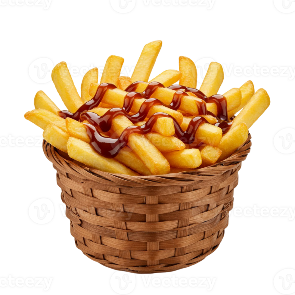 Delicious French fries paired with sauce on transparent background png
