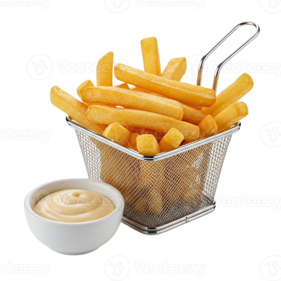 French fries with sauce isolated on transparent background png