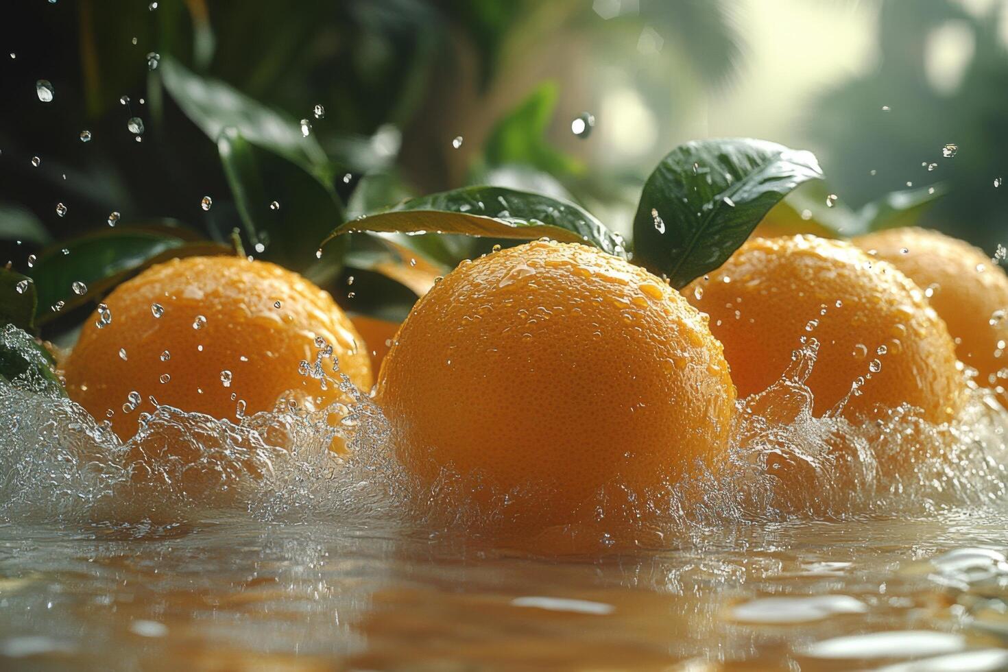 Oranges are being splashed in water photo
