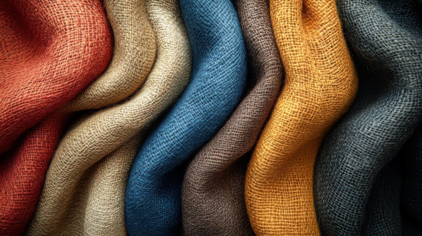 Fabric swatches in various colors arranged in a visually appealing manner on a textured background photo