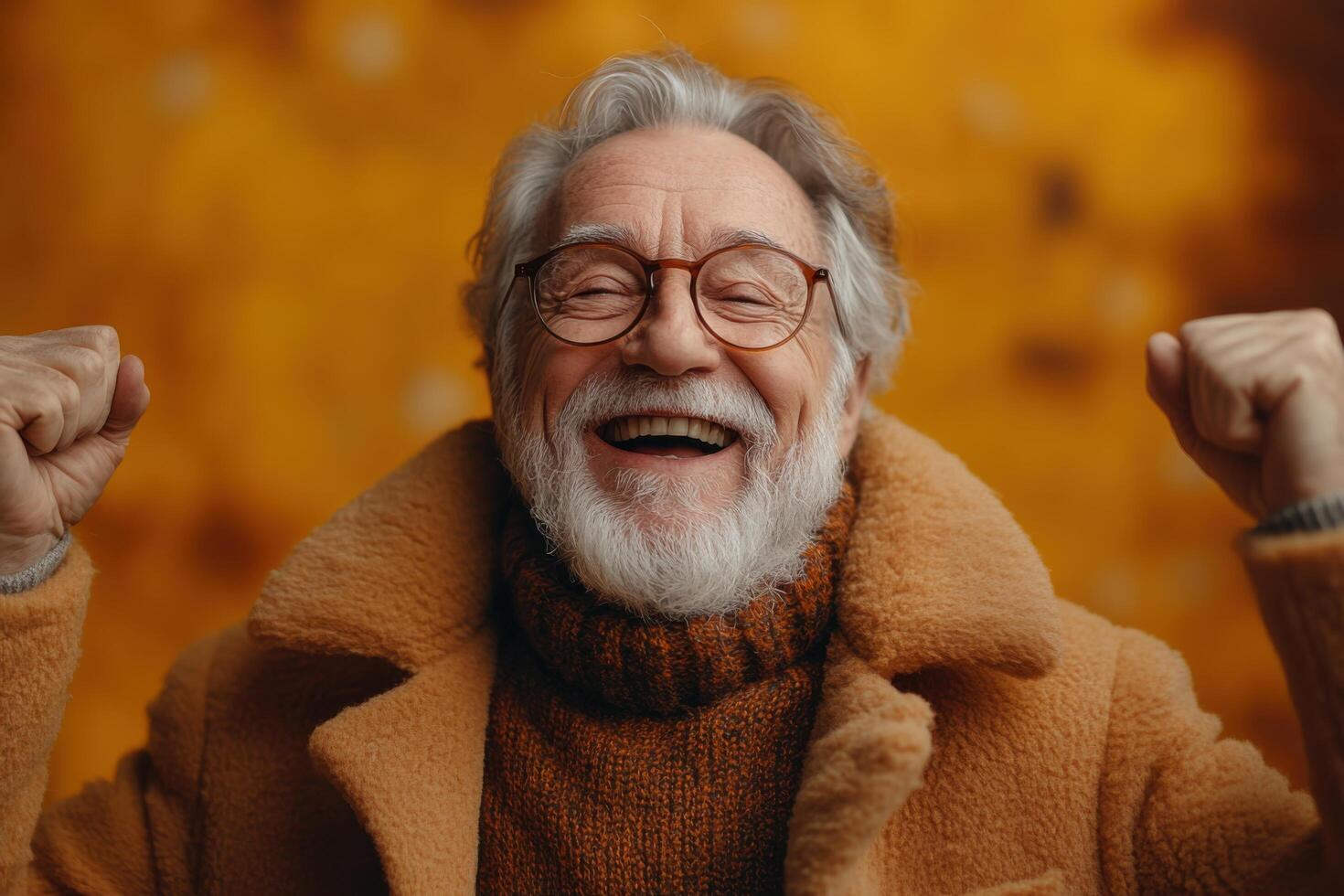 An older man with glasses and a beard is smiling photo