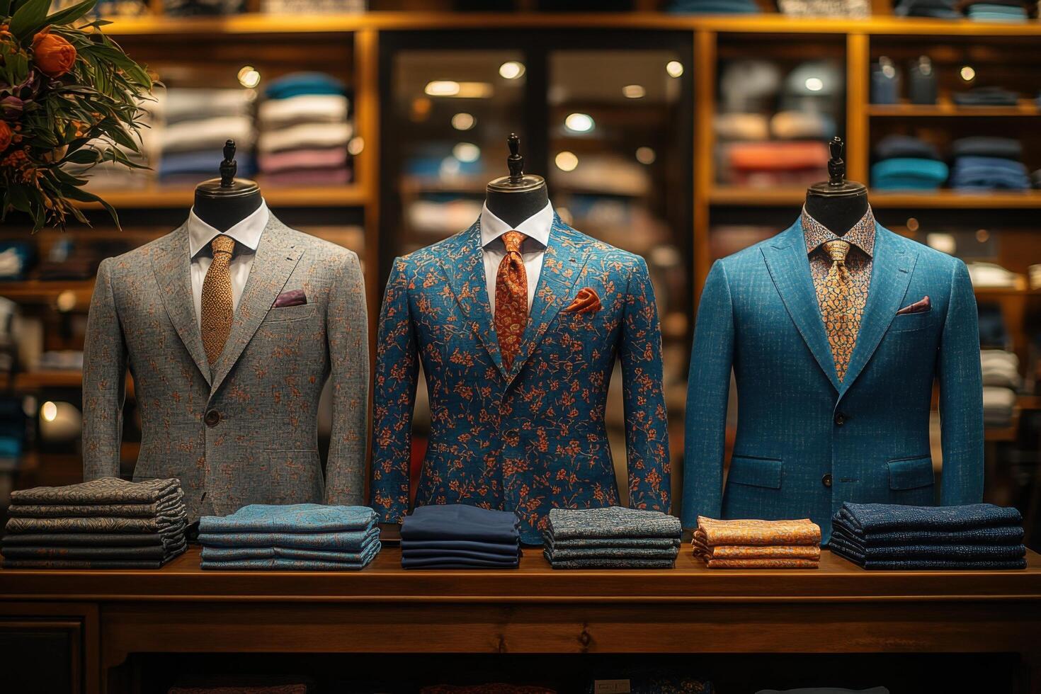Three suits on display in a store photo