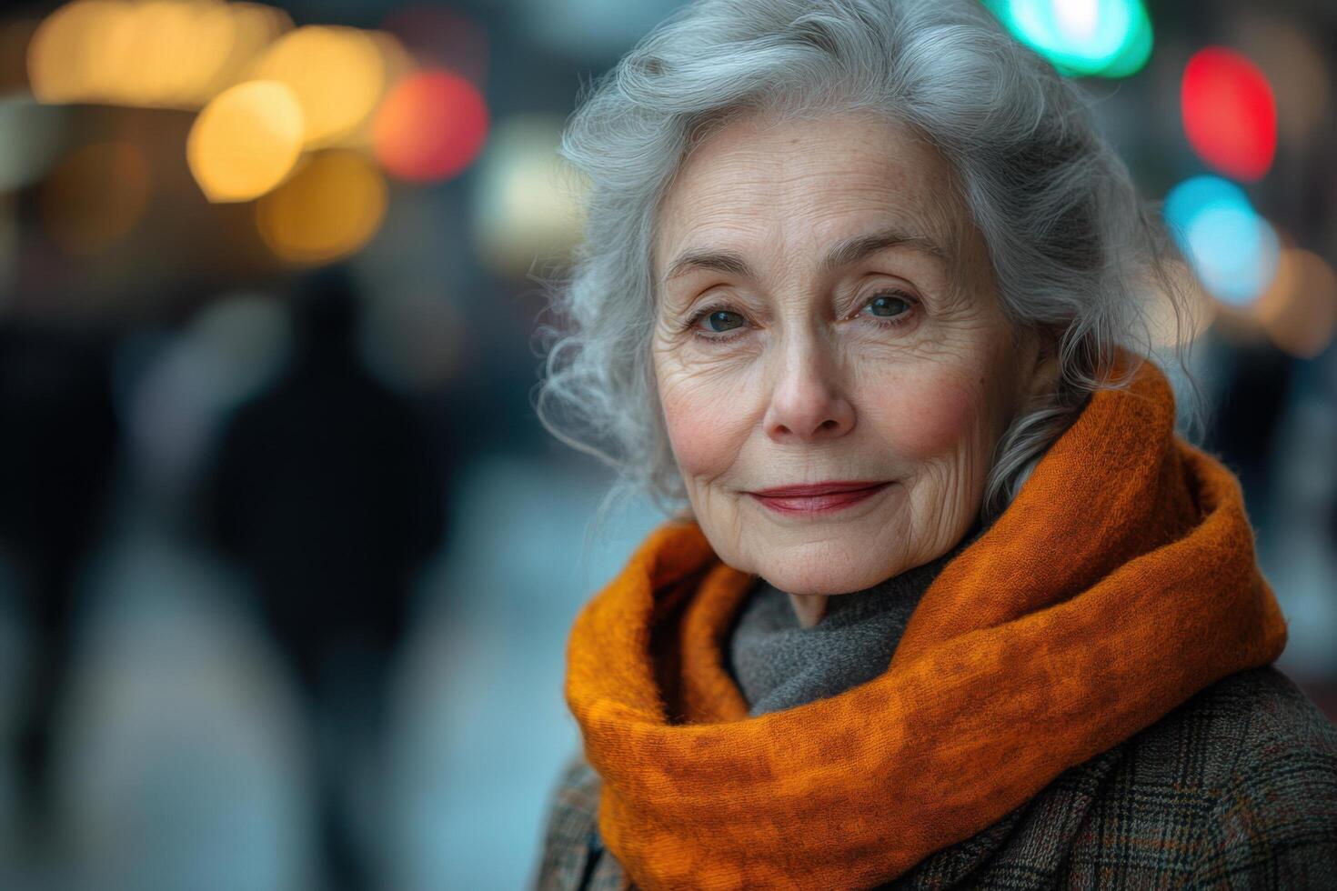An older woman with a scarf on her head photo
