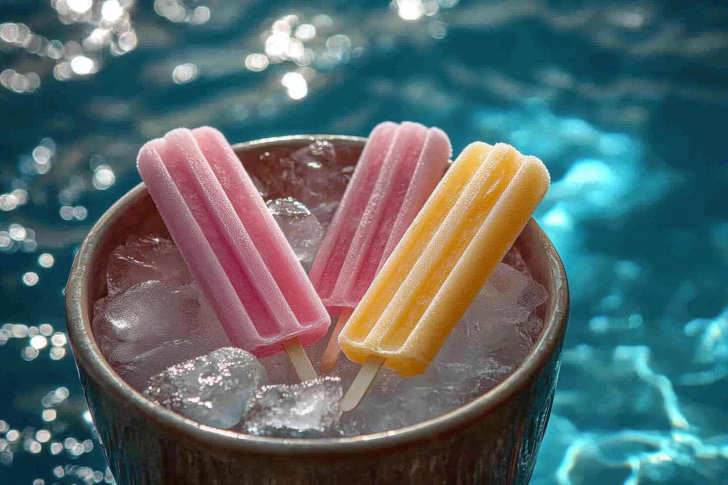 Three popsicles in a glass of water photo