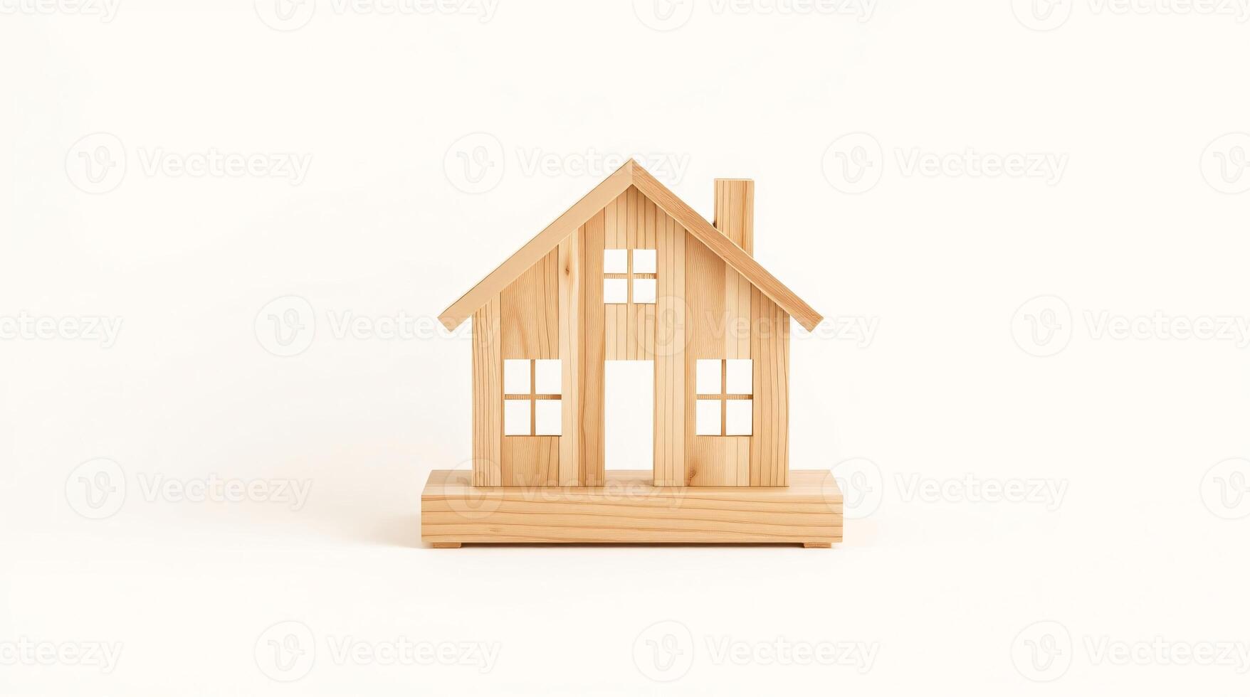 Natural wooden house model on white background, Eco living and Affordable housing concepts photo
