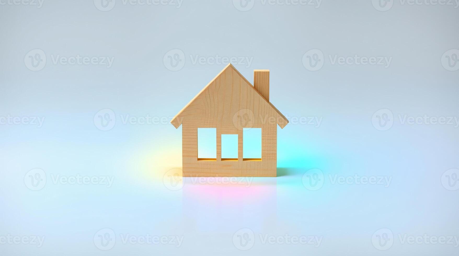 Tiny wooden house model on gradient background, Symbol of Eco-friendly living, Eco lifestyle, Dream homes photo