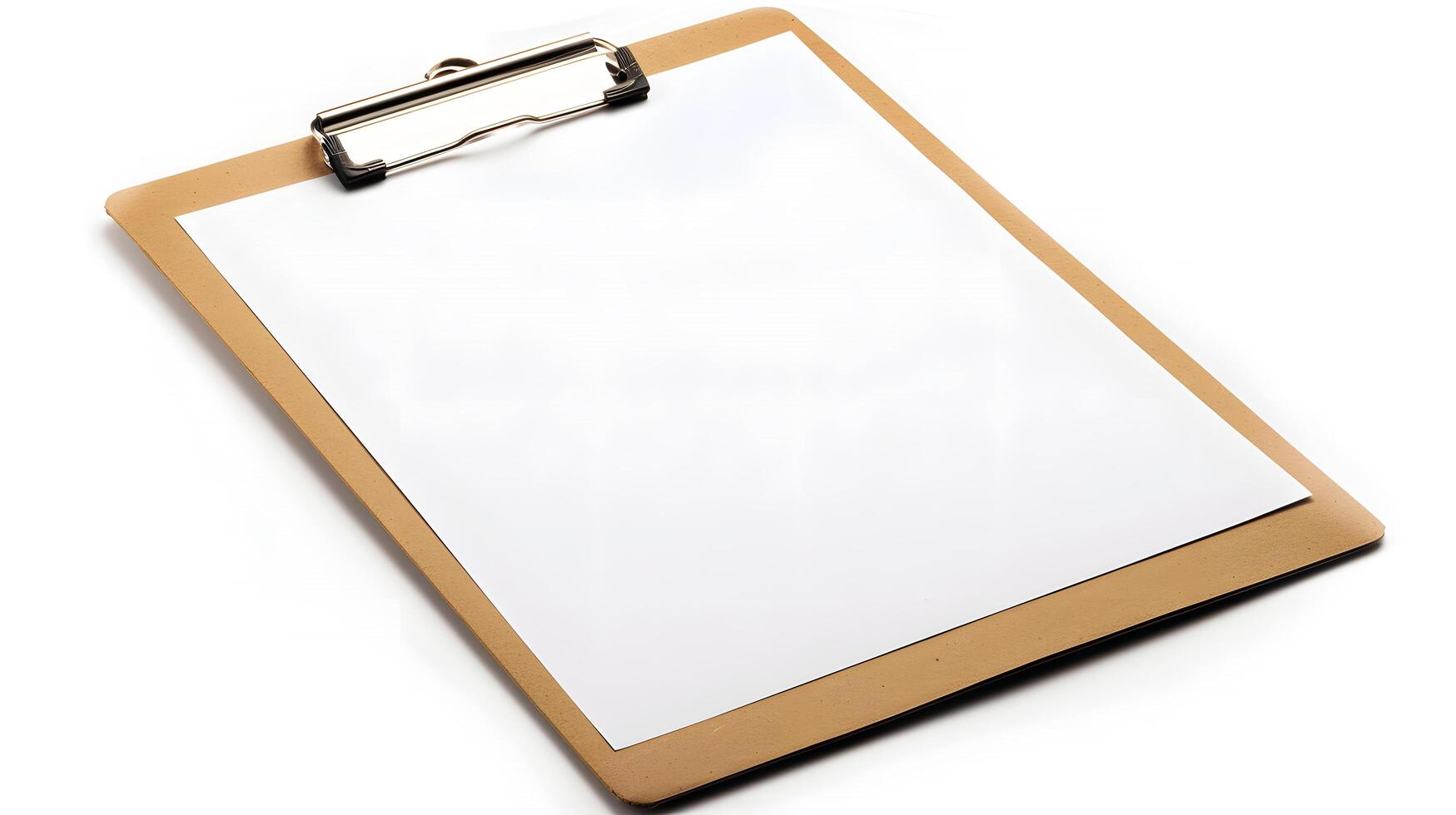 clipboard with blank paper on white background for office school or business use photo