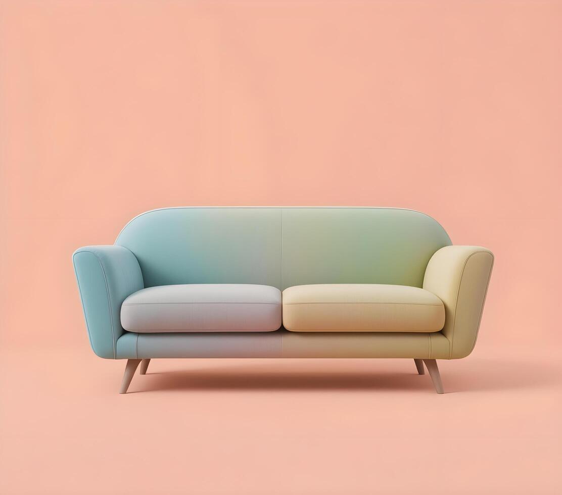 Vibrant Pastel Couch Against a Soft Peach Background photo