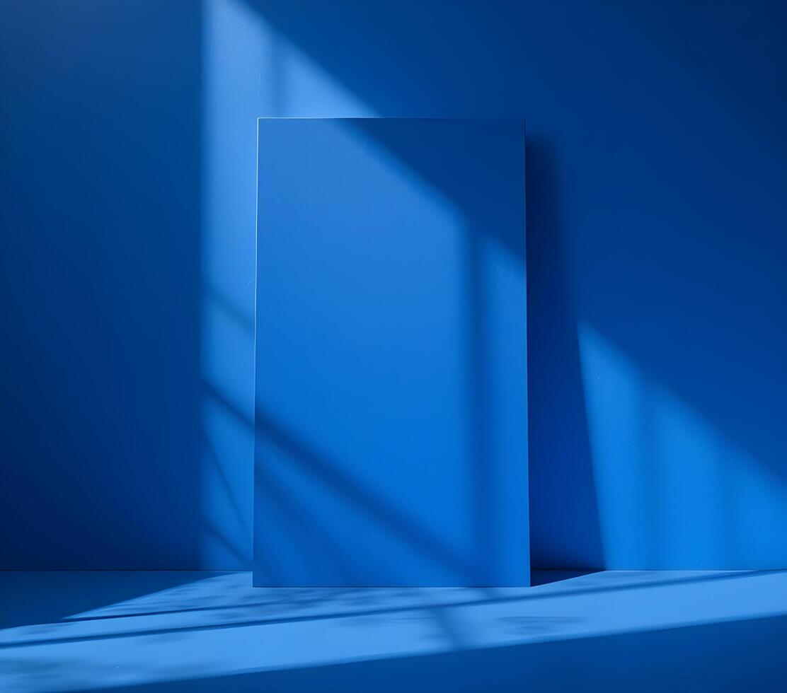 Modern Blue Studio Backdrop with Geometric Shapes photo