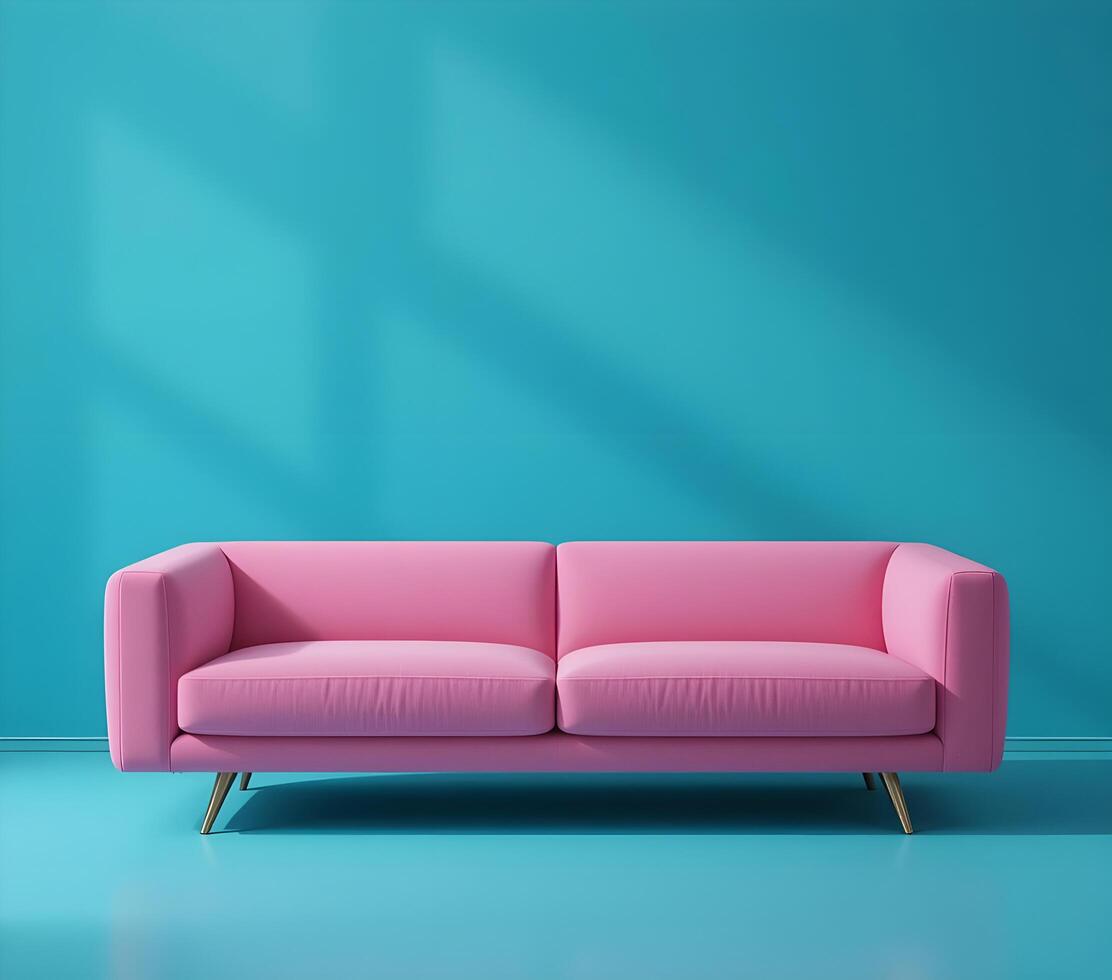 Modern Pink Sofa Against a Teal Wall A Stylish Interior Scene photo