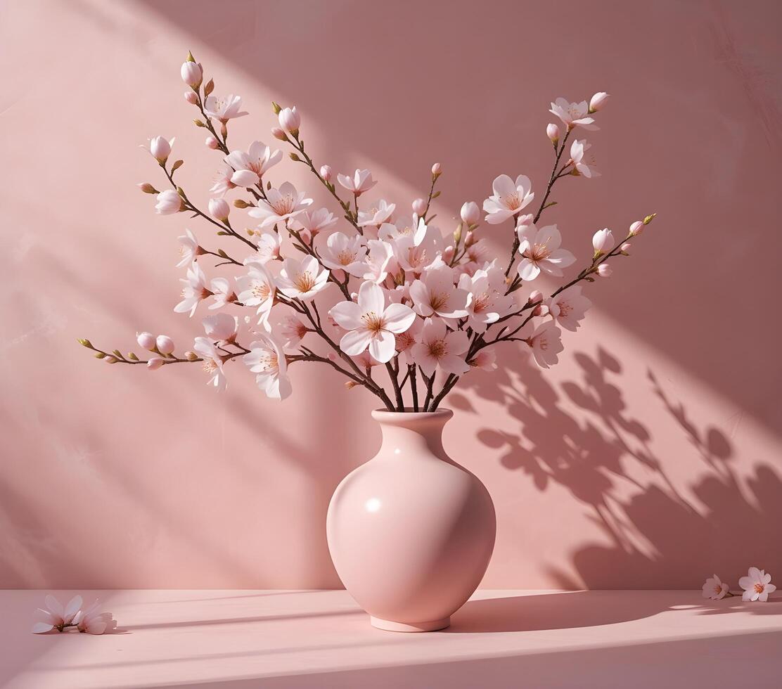 Delicate Pink Cherry Blossoms in a Vase, Spring Aesthetic photo