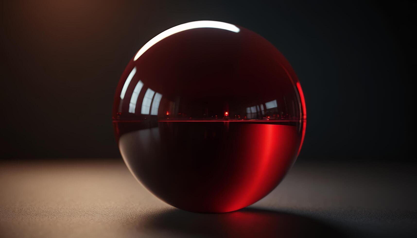 Red Liquid Sphere Glassy Reflection on Tabletop Still Life photo