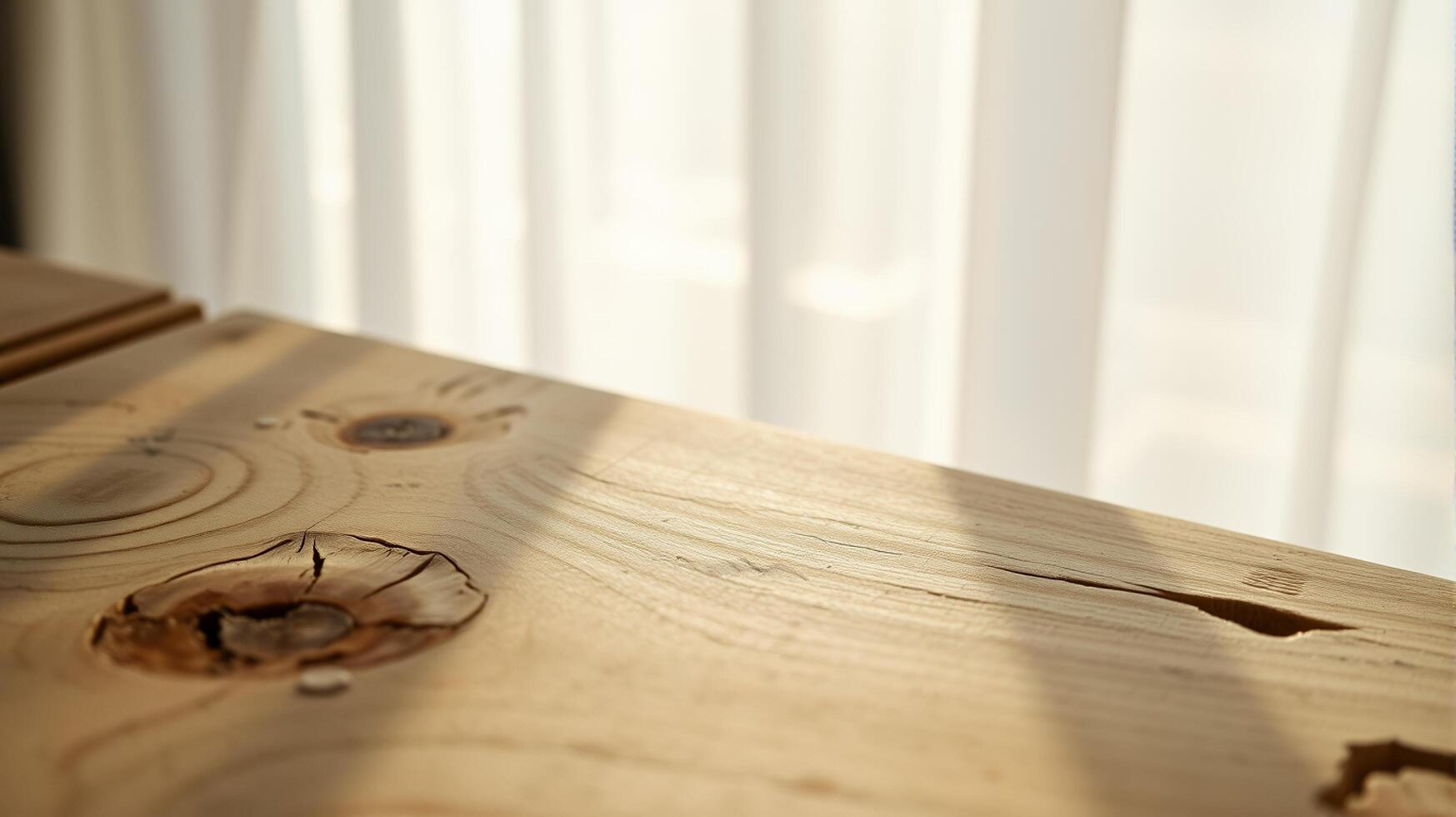 Wooden Table Top Close-Up with Window Light and Simple Background photo