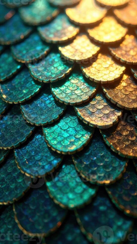Colorful fish scales texture with shimmering hues of blue, green, and gold creating a vibrant underwater aesthetic for marine life and nature enthusiasts healthy living concept photo