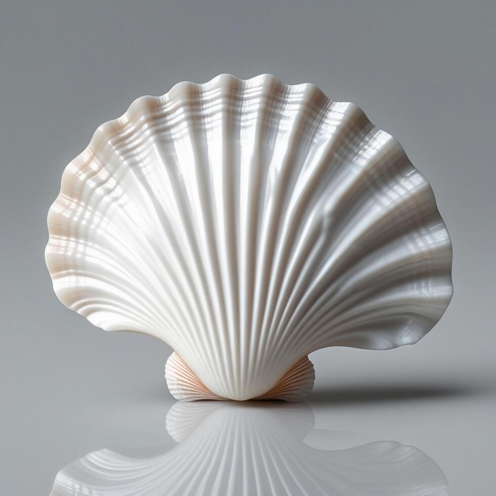 a white shell on a reflective surface photo