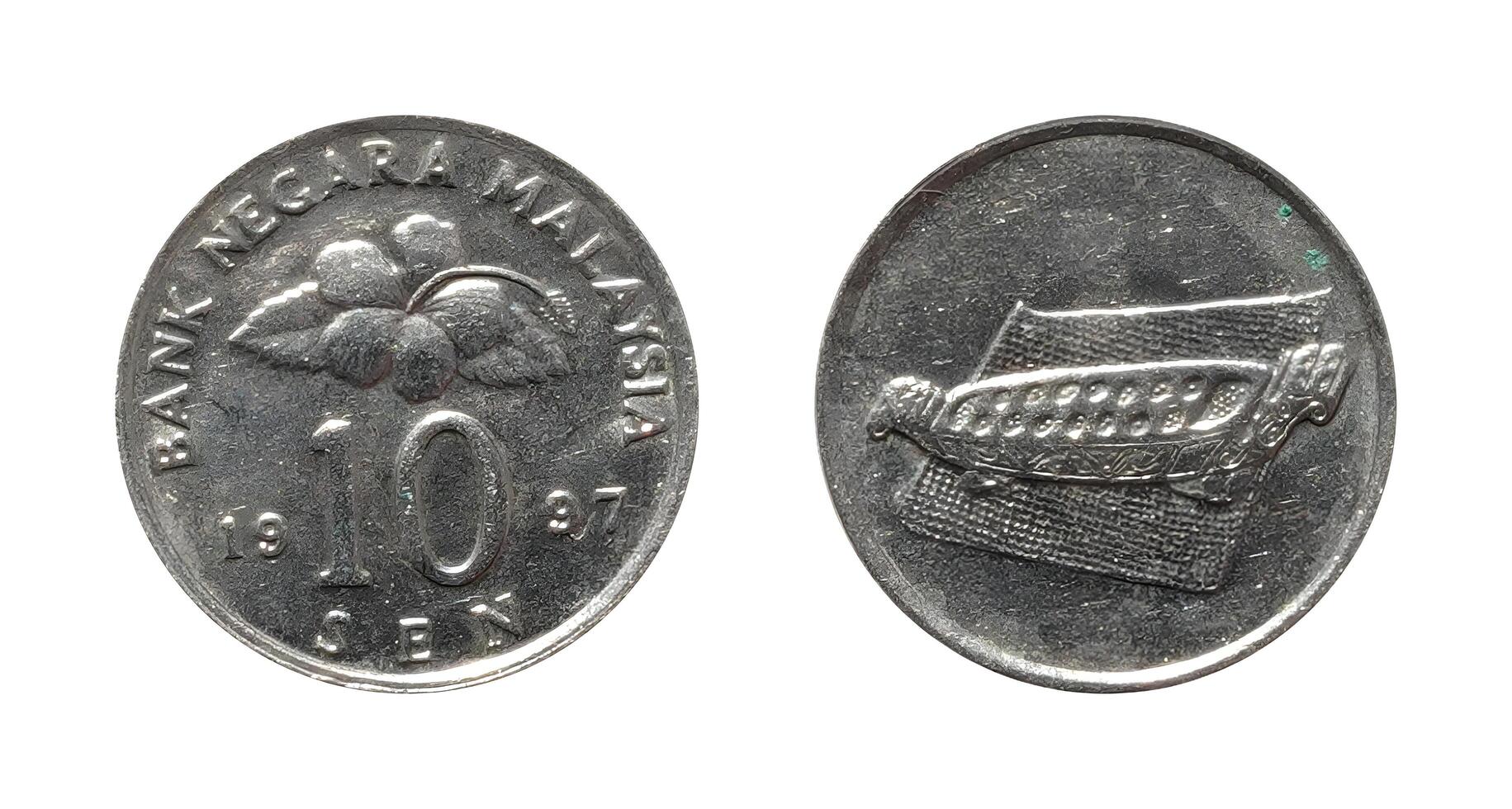 Ten Sen 1997, Coin from Malaysia, the coin shows Congkak a game of Malay origin for two consisting of a board which has several 'houses' and Hibiscus flower blossom, It's made of Copper nickel photo