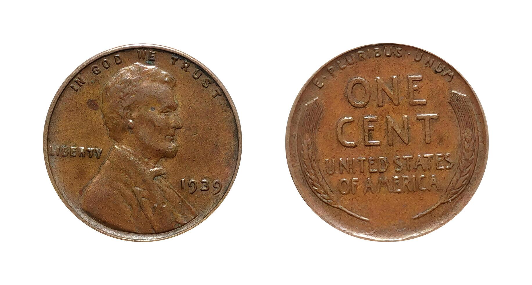 One Cent 1939, Coin from United States, the coin shows the bust of Abraham Lincoln, facing right and ONE CENT on two lines, It's made of Bronze photo